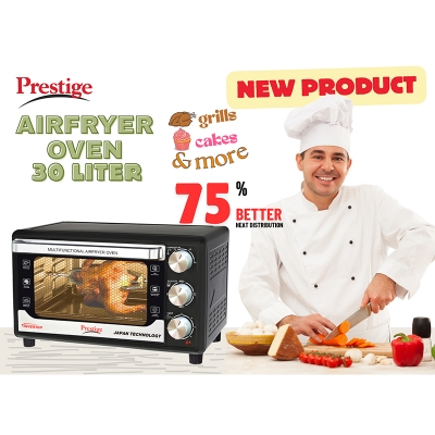 Picture of Electric Airfryer Oven with double glass door Prestige brand 30 Liter Black