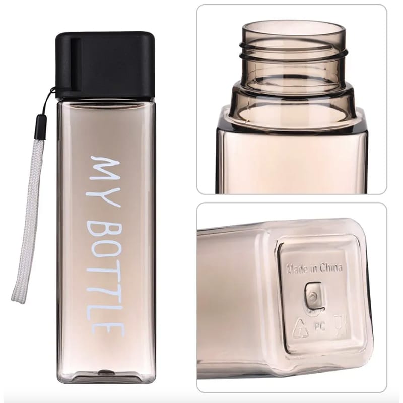 Picture of One Piece Reusable Portable Leakproof Plastic Square Cute My Bottle Water Clear Transparent Outdoor Cup With Strap 500ml Outdoor Sports 