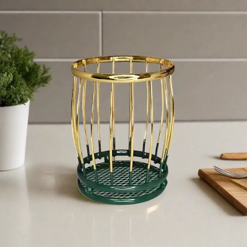 Picture of Spoon Holder Pen holder for modern lifestyle retro style golden color square and round shape metal body 
