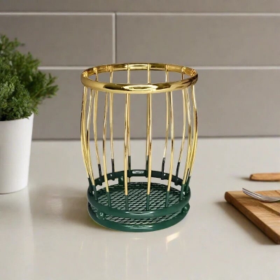 Picture of Spoon Holder Pen holder for modern lifestyle retro style golden color square and round shape metal body 