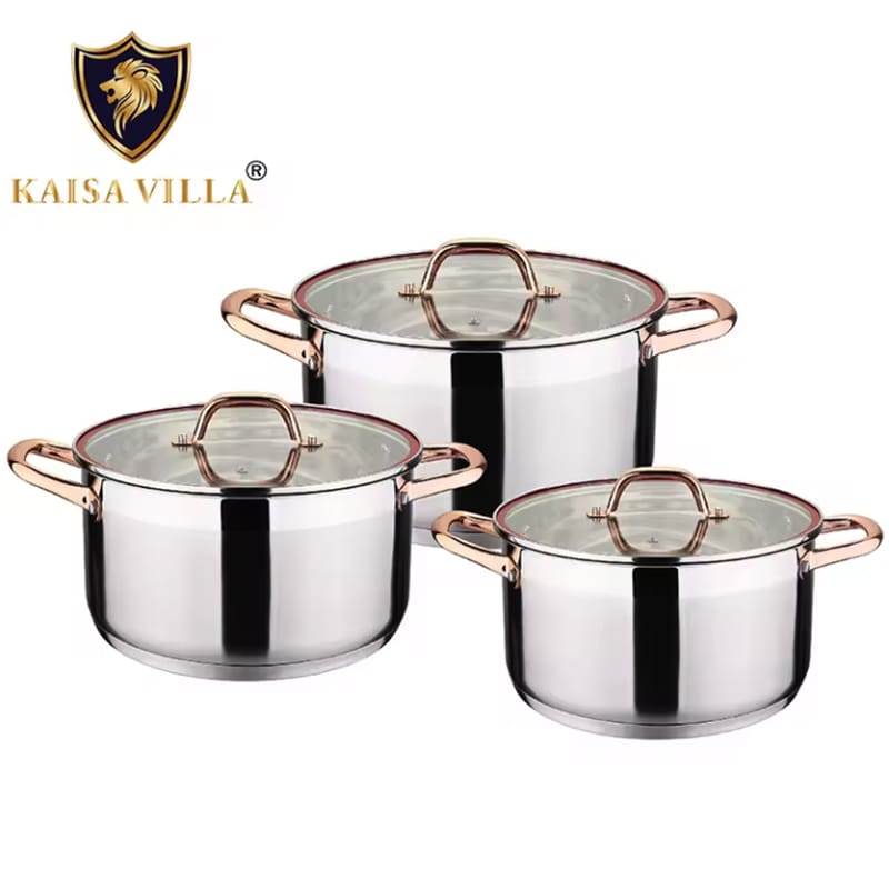 Picture of Kaisa Villa KV-6628 6 pieces Kitchen Stainless Steel Soup Pot Cooking Pot Set soup & stock pots 5 liter, 6 liter, 8 liter Silver