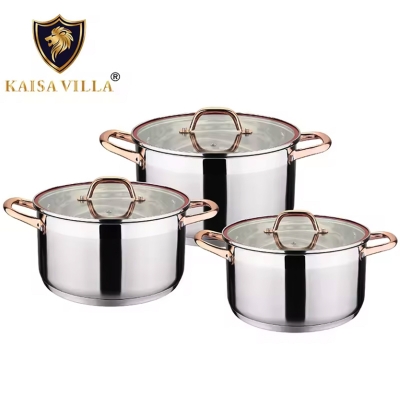 Picture of Kaisa Villa KV-6628 6 pieces Kitchen Stainless Steel Soup Pot Cooking Pot Set soup & stock pots 5 liter, 6 liter, 8 liter Silver