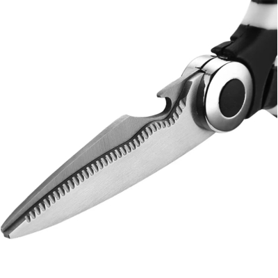 Picture of 2024 Hot Selling Kitchen Accessories Stainless Steel Scissor Multifunctional Plastic Handle Heavy Duty Kitchen Scissors with protect cover Black