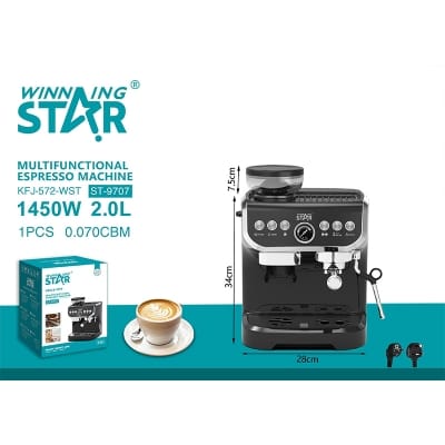 Picture of ST-9707 Advanced features WINNING STAR 1450W Espresso Machine Coffee Maker with 150W Grinder 15 Bar Pump Black