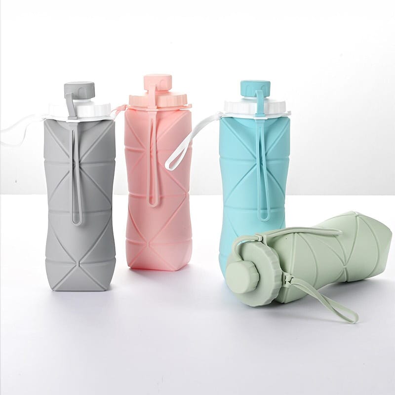 Picture of Food Grade Easy To Carry Camping Water Bottles Silicone Collapsible Water Bottle 600ml Foldable Water Bottle Silicone 