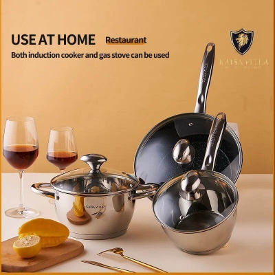 Picture of KAISA VILLA KV-6662 Stainless Steel Cookware Non Stick Nonstick Cooking Ware Set Cookware Non Stick Pot Set Silver