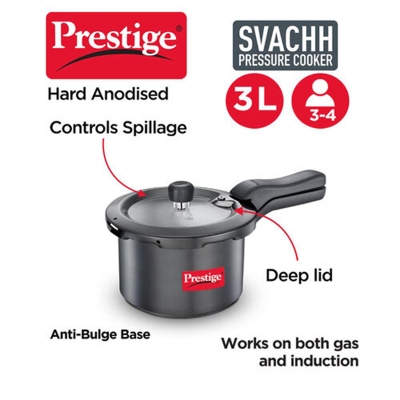 Picture of Prestige 3 liter Svachh Hard Anodised Gas and Induction Compatible Pressure Cooker 20223 Grey
