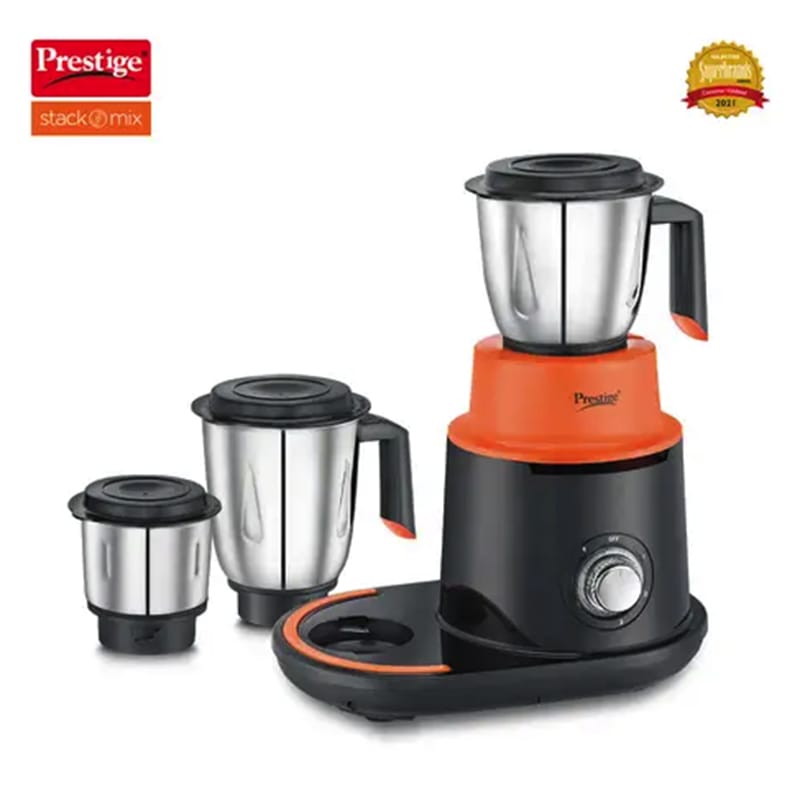 Picture of Prestige Stack-O-Mix 750 W Mixer Grinder, 3 Jars (1500 ml, 1000 ml, 400 ml) (Orange, Black) 