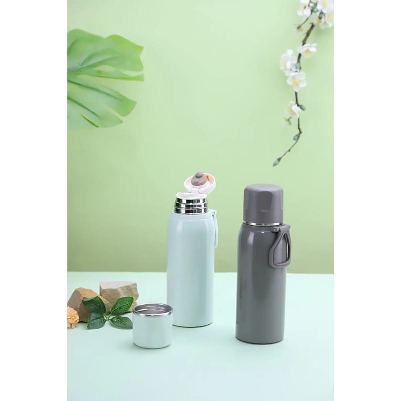 Picture of Stainless Steel Vacuum Flask with glossy finish with handle, cup 600ml beautiful gift item modern lifestyle 