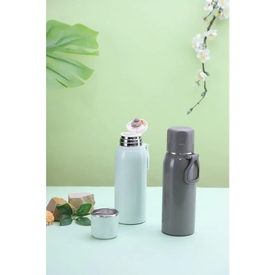 Picture of Stainless Steel Vacuum Flask with glossy finish with handle, cup 600ml beautiful gift item modern lifestyle 