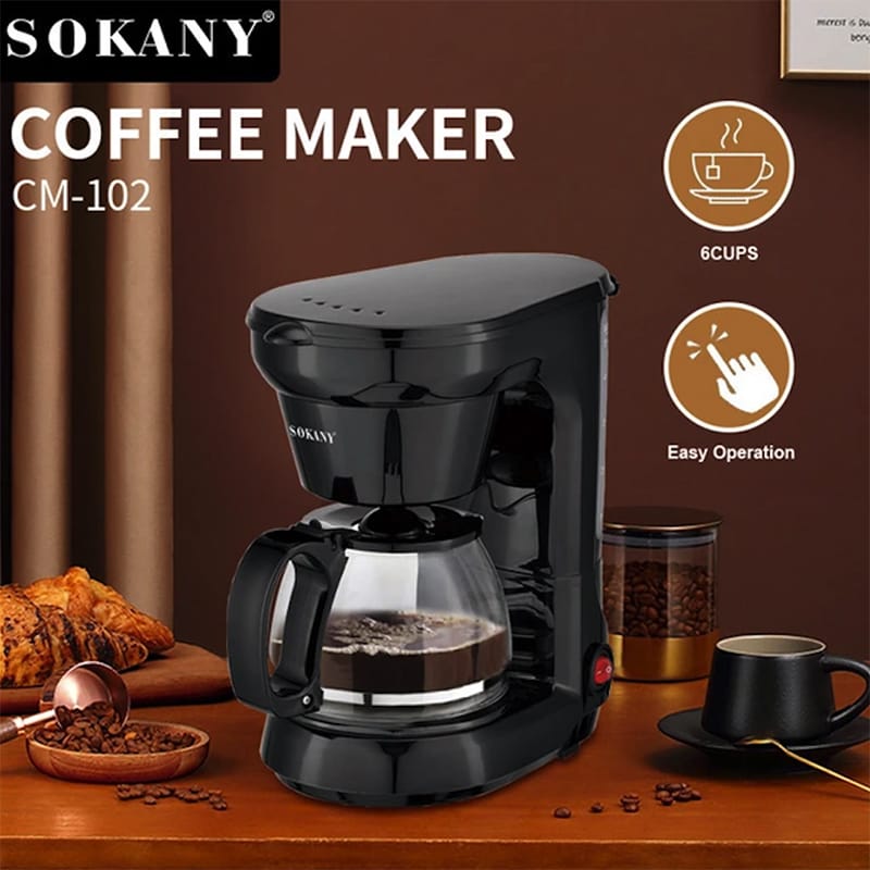 Picture of SOKANY 600W 6 CUP COFFEE MAKER COFFEE MACHINE WITH 0.75L GLASS CARAFE AND KEEP WARM FEATURE FOR DRIP COFFEE Black