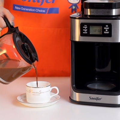 Picture of Coffee Maker with attached Coffee Bean Grinding Sonifer SF-3541 home smart digital 1.2 liter electric automatic bean to cup coffee maker with grinder machine Black