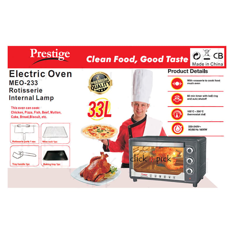 Picture of Prestige 33L Electric Toaster Oven - Versatile Kitchen Appliance for Baking, Toasting, and More, with a 33-Liter Capacity for Your Cooking Needs Black