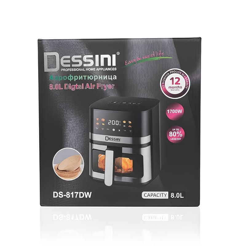 Picture of DS-817DW Dessini Brand Square Shape 8 Liter Large-Capacity Air Fryer Non-Stick PTFE Digital Timer Control Household Smart French Fries Machine Home Appliance Black