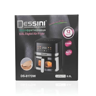 Picture of DS-817DW Dessini Brand Square Shape 8 Liter Large-Capacity Air Fryer Non-Stick PTFE Digital Timer Control Household Smart French Fries Machine Home Appliance Black