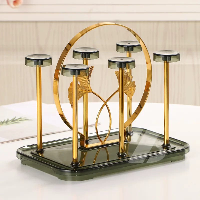 Picture of Kitchen Dining Table Living Room Office Luxury Golden Modern Design Glass Drying Rack Stand with Plastic Base Cup Drainer Holder Tree for Coffee Mug Drinking Glasses for Countertop Storage Gold