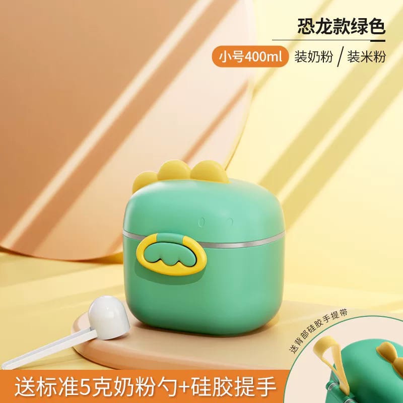 Picture of Portable Airtight Baby Formula Cereal Ready-mix Feeding Milk Powder Container 400ML Cute Adorable Dinosaur Shape Travel Food Storage Milk Powder Boxes with Measuring Spoon 