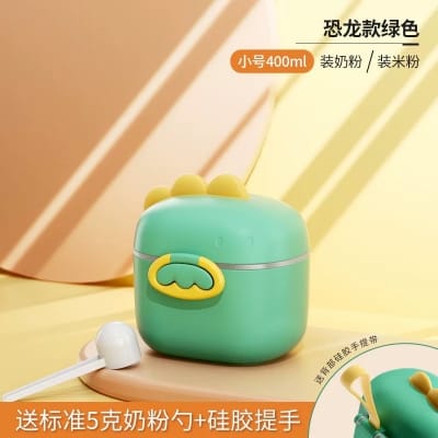 Picture of Portable Airtight Baby Formula Cereal Ready-mix Feeding Milk Powder Container 400ML Cute Adorable Dinosaur Shape Travel Food Storage Milk Powder Boxes with Measuring Spoon 