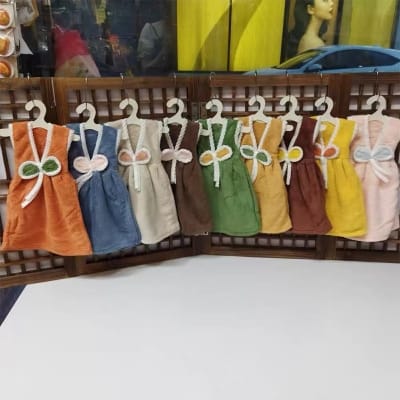 Picture of Microfiber One Piece Hand Towel with Hanger Beautiful Design High Absorbent Colorful Home Decoration Girl Frock Dress Shape Cute Modern Aesthetic Premium Quality Multicolor