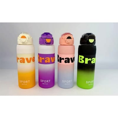Picture of Colorful Gradient Body Food grade Plastic Water Bottle 800ml With Straw and Drinking And Carry Loop and Rubber Coating Multicolor