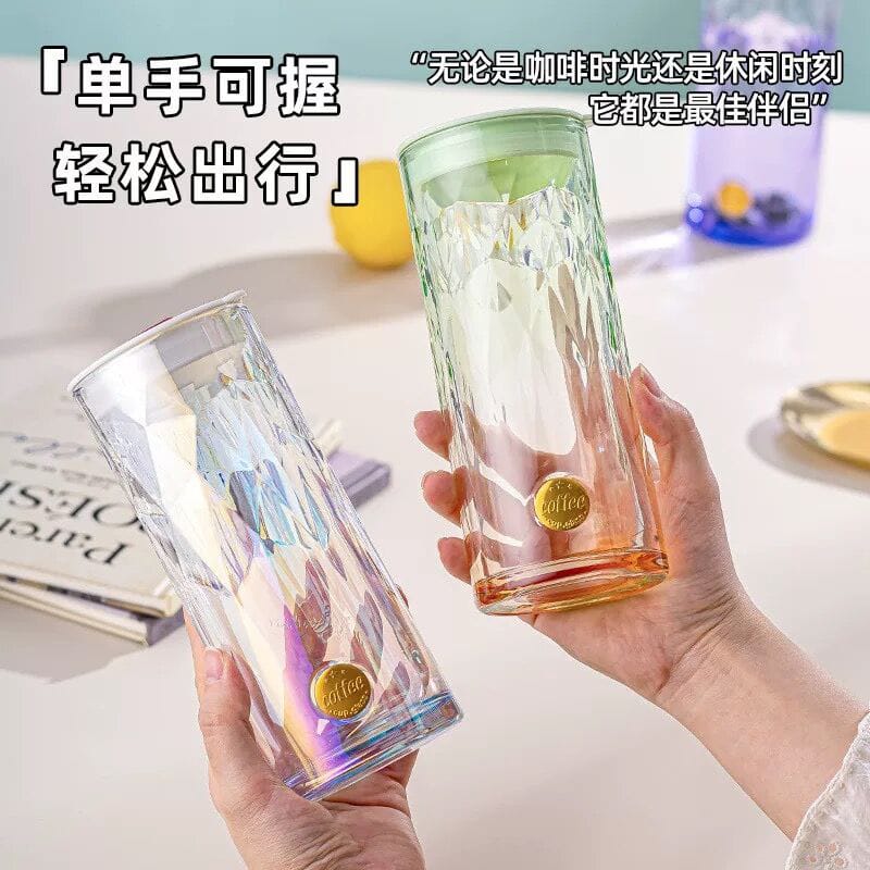 Picture of High Quality 400ML Colorful Gradient Glass Mug Cups Tea/coffee/juice Cup for Hot and Cold Drinks Juice Milk Coffee Cup Tumbler Cup with Lid and Straw 