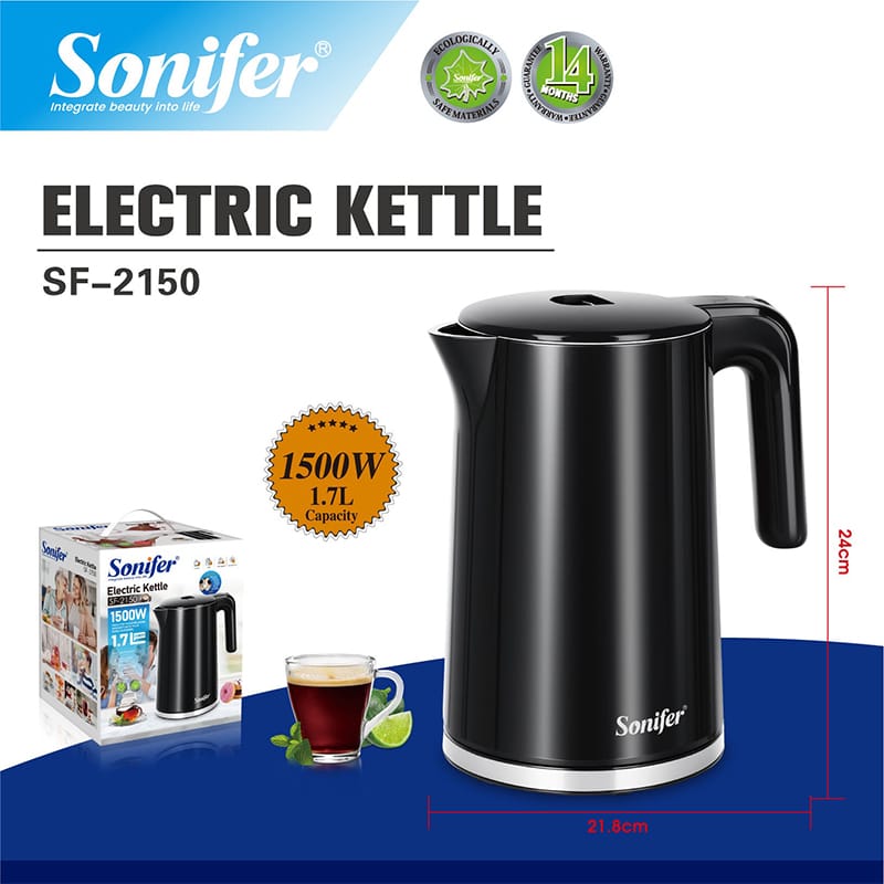Picture of Sonifer SF-2150 1500W Home Use 1.7L Electric Kettle Stainless Steel Inner Safety and Stability 1.7 Liter Electric Water Kettle Black