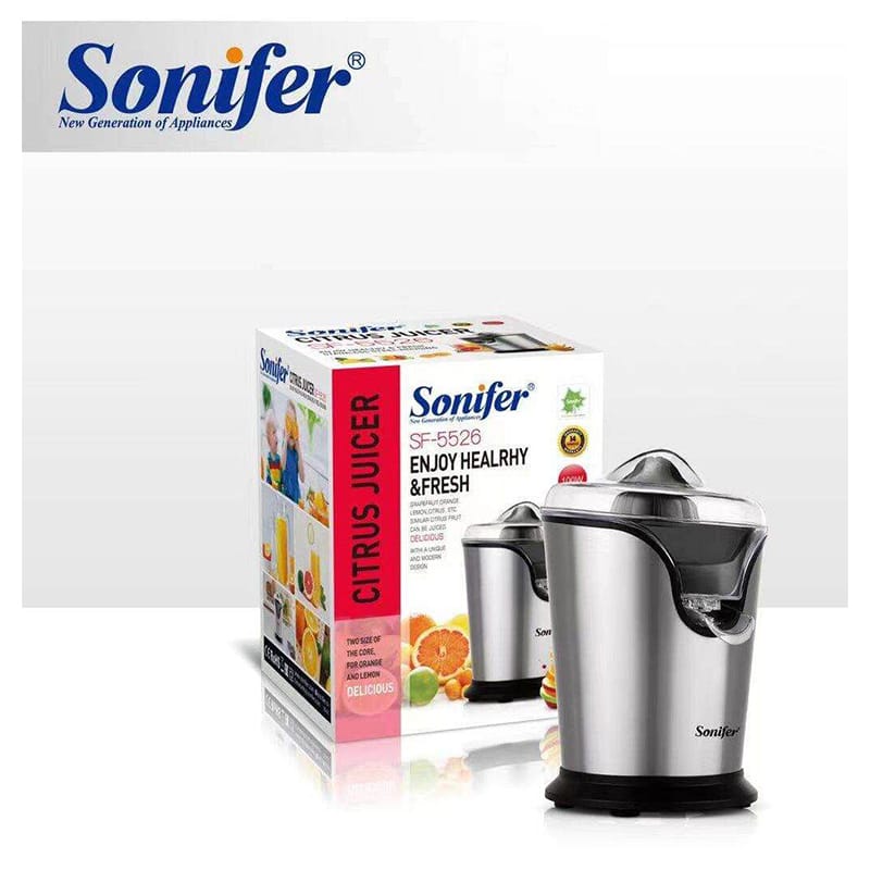 Picture of Sonifer SF-5526 High Quality New Home Professional Stainless Steel Mini Automatic Hand Press Electric Plastic Citrus Juicer 2022 Silver