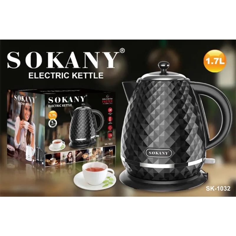 Picture of SOKANY SK-1032 Electric Kettle with 2200W Power and 1.7L Capacity Unique Diamond Design Black