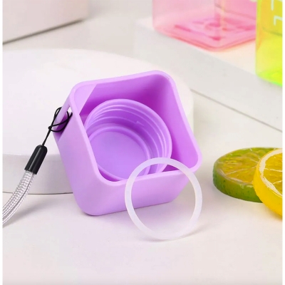 Picture of One Piece Reusable Portable Leakproof Plastic Square Cute My Bottle Water Clear Transparent Outdoor Cup With Strap 500ml Outdoor Sports 
