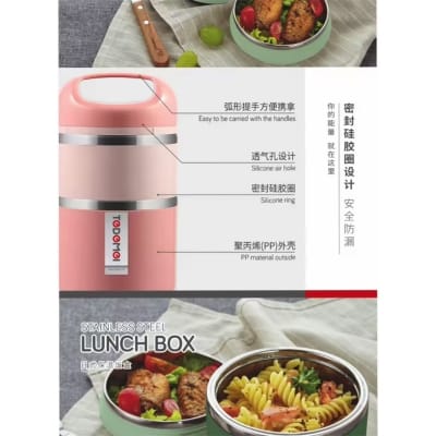 Picture of Tedemei Brand 2 Layers 1.13 Liters Stainless Steel Lunch Box with additional layer at the top 