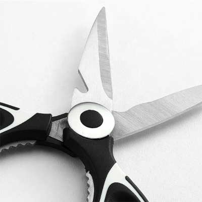 Picture of 2024 Hot Selling Kitchen Accessories Stainless Steel Scissor Multifunctional Plastic Handle Heavy Duty Kitchen Scissors with protect cover Black