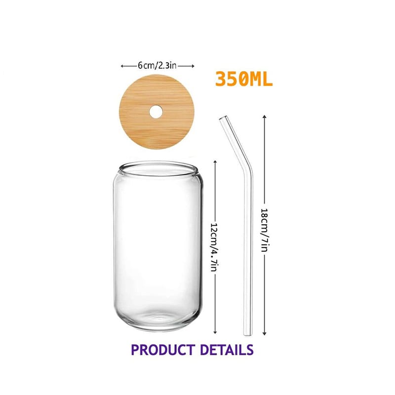 Picture of 350ml Glass Cup with Lid and Straw Transparent Bubble Tea Cup Juice Glass Beer Can Milk Coffee Mocha Matcha Cups Breakfast Mug Drinkware 