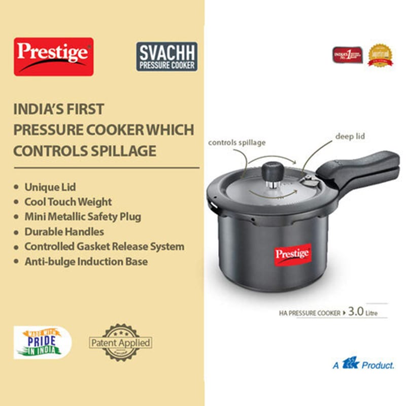 Picture of Prestige 3 liter Svachh Hard Anodised Gas and Induction Compatible Pressure Cooker 20223 Grey