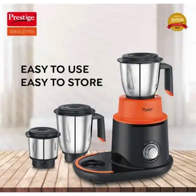 Picture of Prestige Stack-O-Mix 750 W Mixer Grinder, 3 Jars (1500 ml, 1000 ml, 400 ml) (Orange, Black) 
