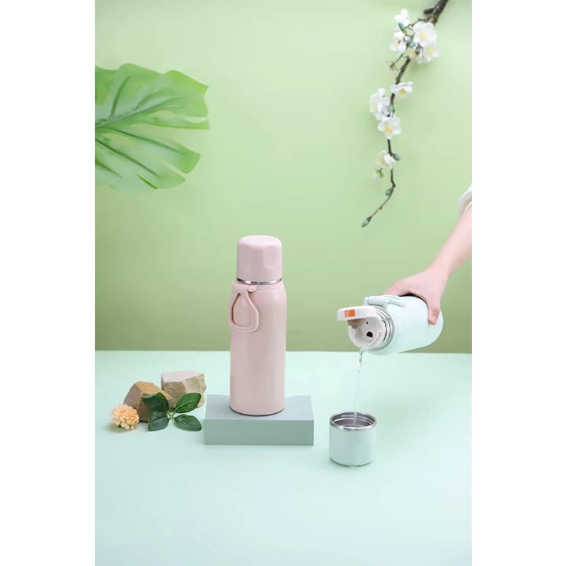 Picture of Stainless Steel Vacuum Flask with glossy finish with handle, cup 600ml beautiful gift item modern lifestyle 