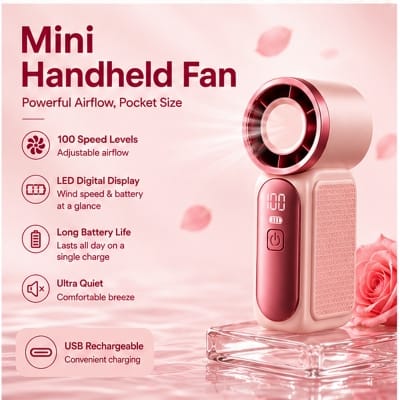 Picture of Pocket Size Mini Turbo Five-Speed 1200mAh Battery-Powered Outdoor Handheld Fan with Digital Display Portable Pocket Cooling Fan 