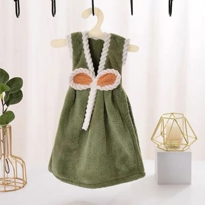 Picture of Microfiber One Piece Hand Towel with Hanger Beautiful Design High Absorbent Colorful Home Decoration Girl Frock Dress Shape Cute Modern Aesthetic Premium Quality Multicolor