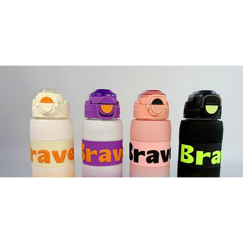 Picture of Colorful Gradient Body Food grade Plastic Water Bottle 800ml With Straw and Drinking And Carry Loop and Rubber Coating Multicolor