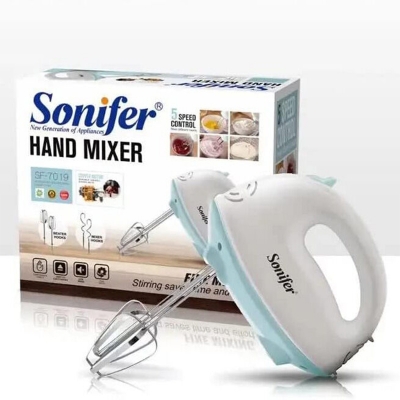 Picture of SF-7019 - Low Noise - Easy to Eject - Beater & Mixer Hooks - Copper Motor - Electric Egg Beater / Hand Blender / Dough Mixer 100 watt White