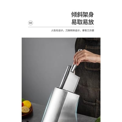 Picture of Thick 304 Stainless Steel Knife Stand (only the stand) Metal Desktop Japanese Santoku Slices Knives Storage Rack Knife Holder Chef Knife Block Silver