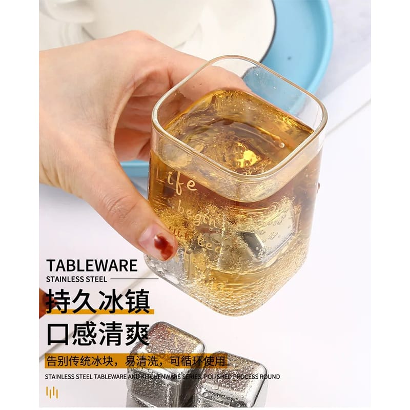 Picture of Food Grade 304 Stainless Steel Beverage Ice Cube New Type Square Metal for Drinks Silver