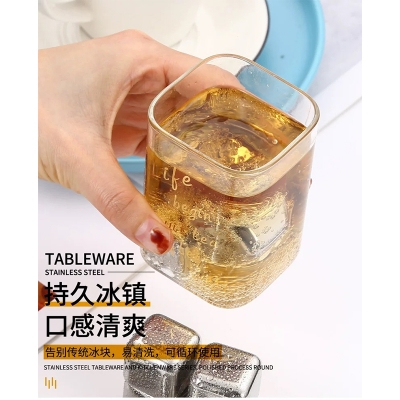 Picture of Food Grade 304 Stainless Steel Beverage Ice Cube New Type Square Metal for Drinks Silver