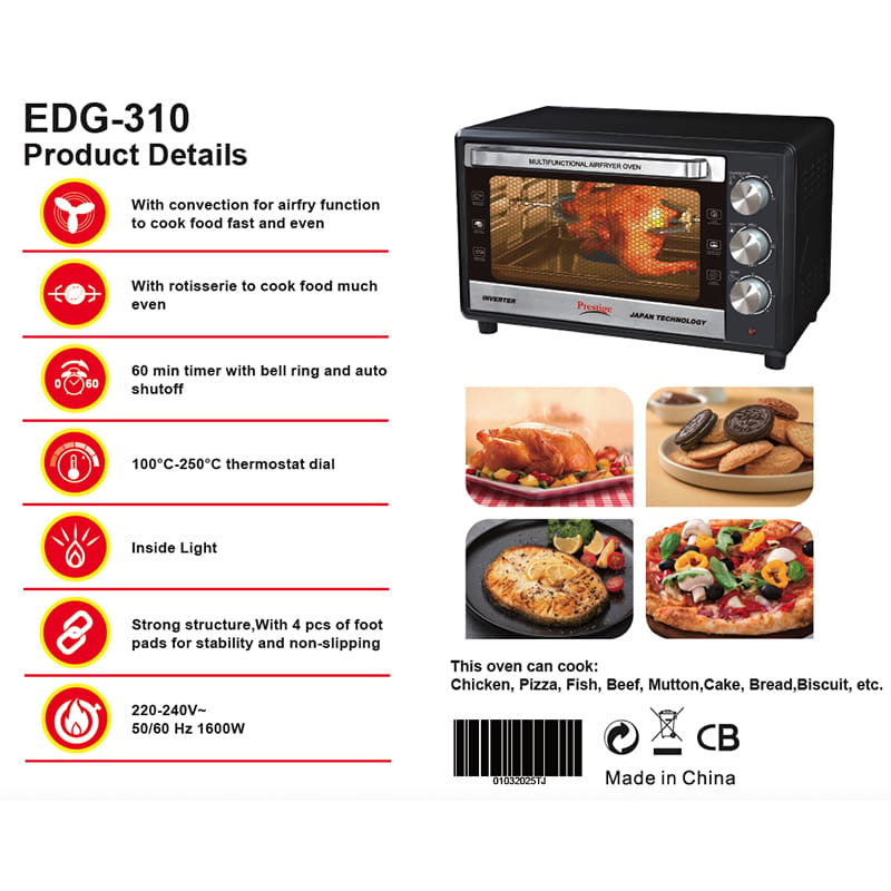 Picture of Electric Airfryer Oven with double glass door Prestige brand 40 Liter Black
