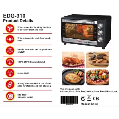 Picture of Electric Airfryer Oven with double glass door Prestige brand 40 Liter Black