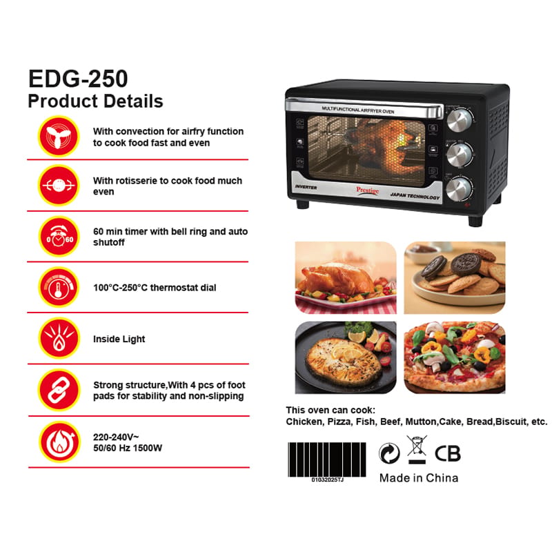 Picture of Electric Airfryer Oven with double glass door Prestige brand 30 Liter Black