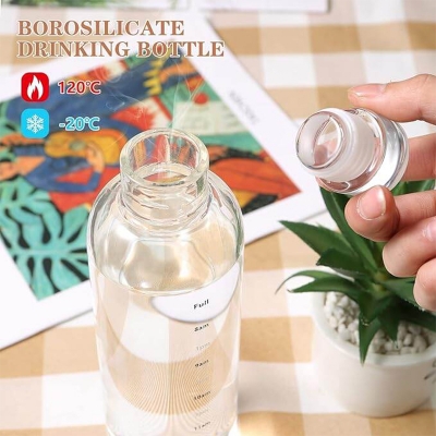 Picture of Clear Glass Water Bottles With Time Marker And Airtight Lids, Reusable Glass Drinking Bottles, Drink Water Bottle 500ml，Suitable For Drinks, Juices, Sodas, Coke, As Gifts Etc.(500ml) 