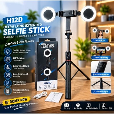 Picture of H12D Ultra Long Extendable Selfie Stick with Dual LED Lights (5.9ft )