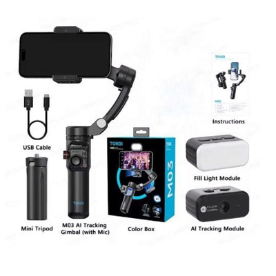 Picture of TOKQI M03 Handheld Gimbal 3-Axis AI Tracking Stabilizer with Wireless Microphone for Smartphones Shooting Vlog, with Fill Light