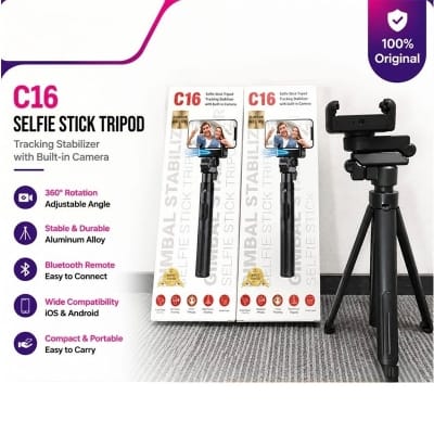 Picture of C16 Handheld Gimbal Stabilizer AI Face Tracking Selfie Stick & Wireless Remote (4.5ft)