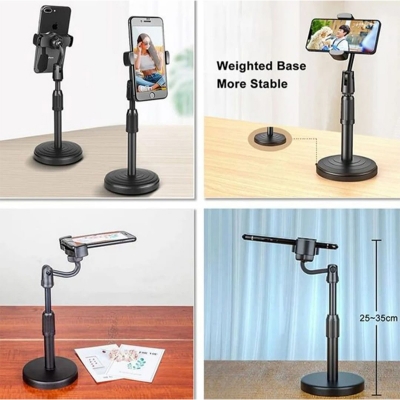Picture of Desktop Mobile Phone Holder Height Adjustable Stand & 360Â° Rotatable for Live Streaming Shoot YouTube TikTok Video Round Base Smartphone - Mobile Stand
